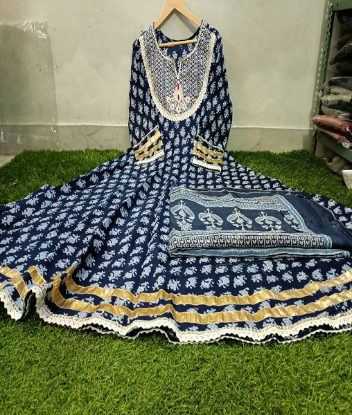 Premium Cotton Anarkali gown with all over print & heavy gotta l