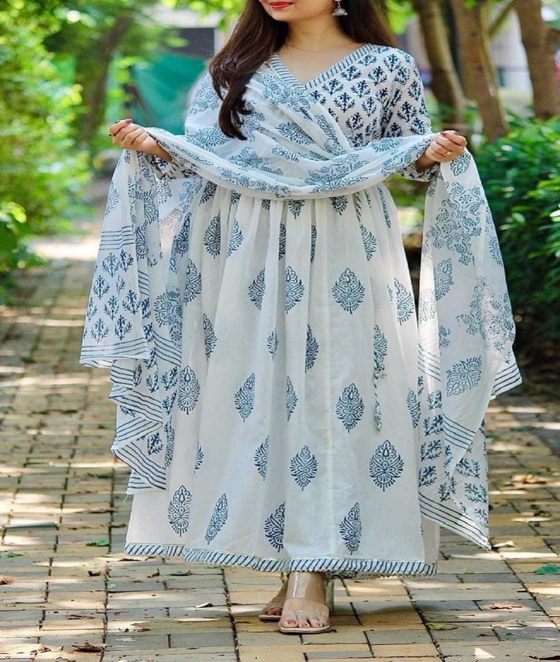 Anarkali kurti Designer fine cotton block printed kalidar angrak