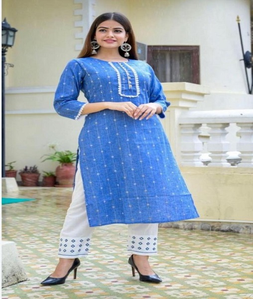 **COTTON KURTI WITH COTTON FLEX SEQUENCE WORK ON PANT*