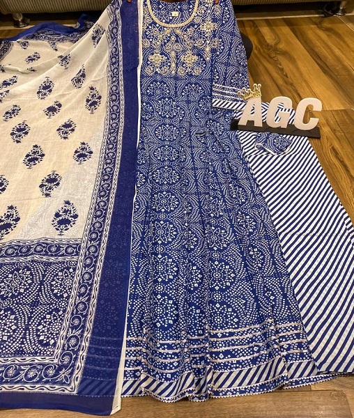 AA BEAUTIFUL Premium cotton bandejh print anarkali kurti with fo