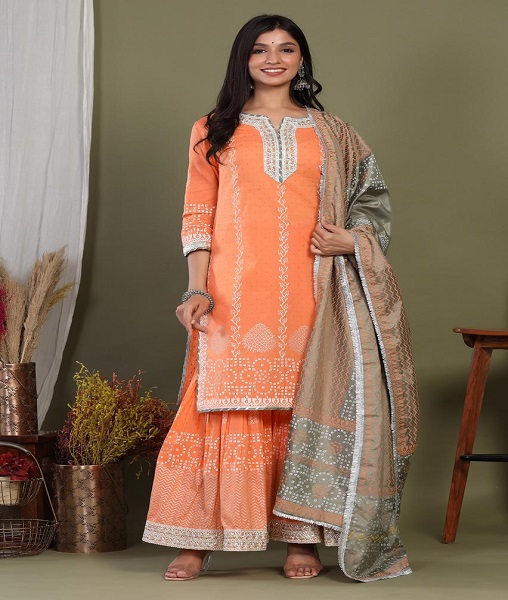 * ABANDHANI COTTON KURTI WITH GOTA DETAILING PAIRED WITH BEAUTIF