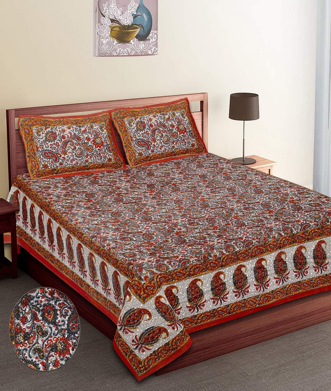 King size cotton  bedsheet with pillow covers